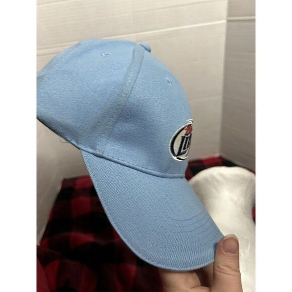 NWOT Miller Lite Hat Snapback Baseball Cap Light Blue Embroidered Logo Spellout - Picture 3 of 4